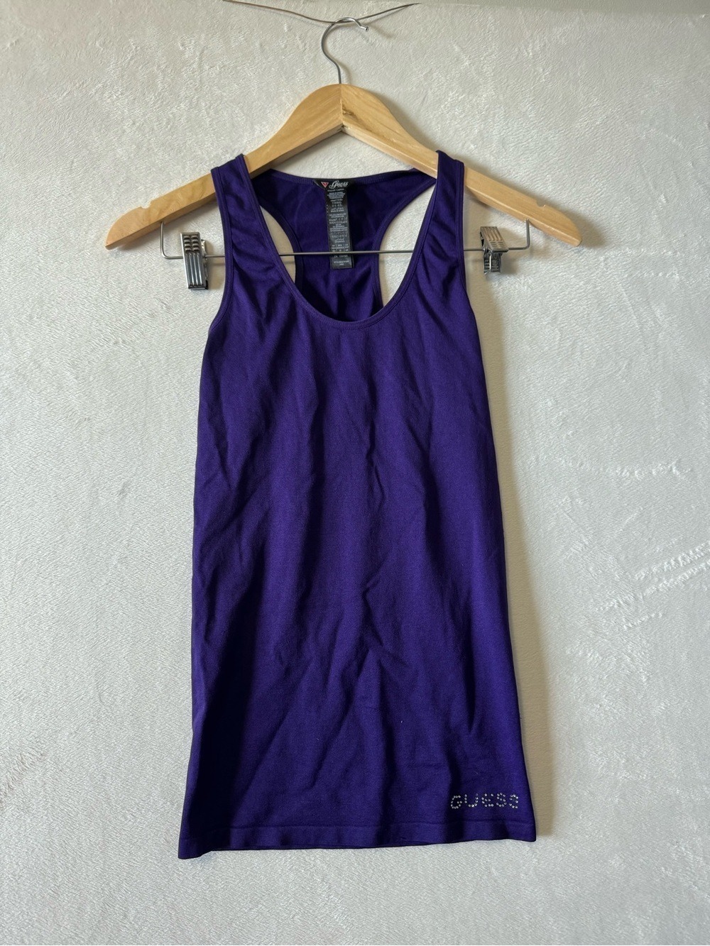 GUESS Deep Purple Racerback Tank Top with Rhinestone Logo